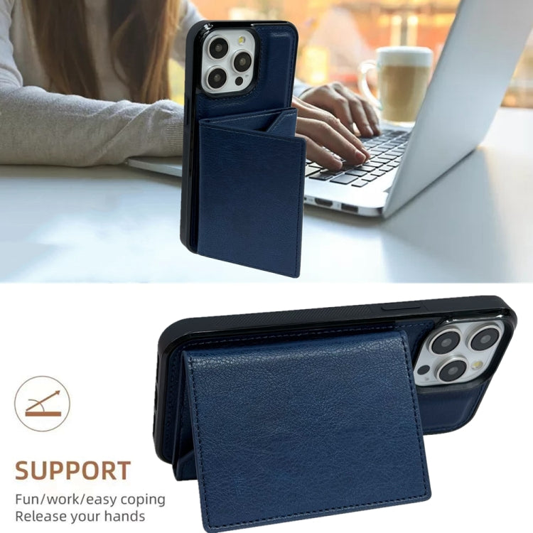 For iPhone 16 Pro Max Solid Color Metal Buckle Card Slots Bag Phone Case(Blue) - iPhone 16 Pro Max Cases by buy2fix | Online Shopping UK | buy2fix