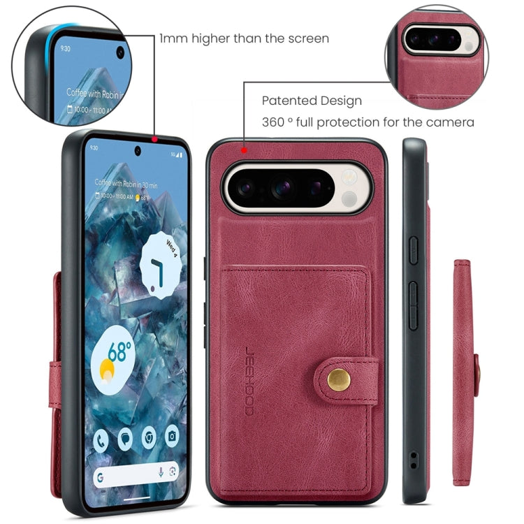 For Google Pixel 9 Pro JEEHOOD J01 Retro Magnetic Detachable Wallet Phone Case(Red) - Google Cases by JEEHOOD | Online Shopping UK | buy2fix