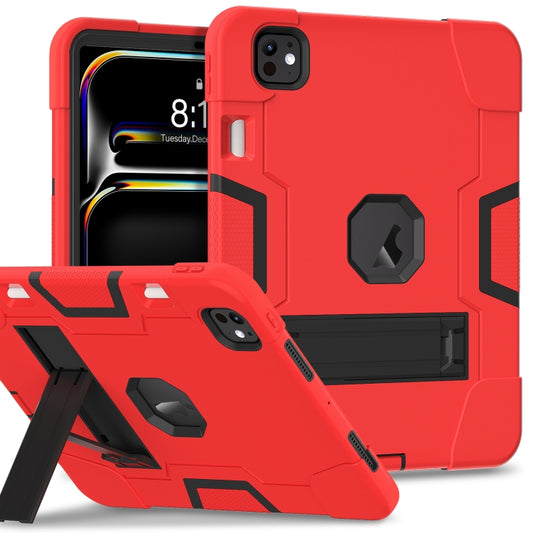 For iPad Pro 13 2024 Contrast Color Silicone Acrylic PC Tablet Case with Holder(Red Black) - iPad Pro 13 2024 Cases by buy2fix | Online Shopping UK | buy2fix