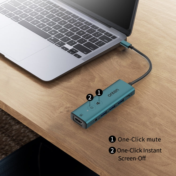 Onten UC123+ USB-C / Type-C to HDTV Multi-function HUB Docking Station with Button, Length:1.5m(Grey) - USB HUB by Onten | Online Shopping UK | buy2fix