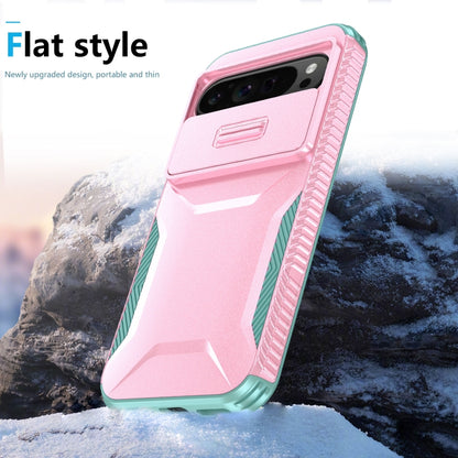 For Google Pixel 9 Pro XL Sliding Camshield Phone Case(Pink + Grey Green) - Google Cases by buy2fix | Online Shopping UK | buy2fix