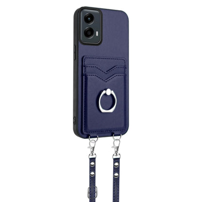 For Motorola Moto G 5G 2024 R20 Crossbody Rope Ring Card Holder Phone Case(Blue) - Motorola Cases by buy2fix | Online Shopping UK | buy2fix