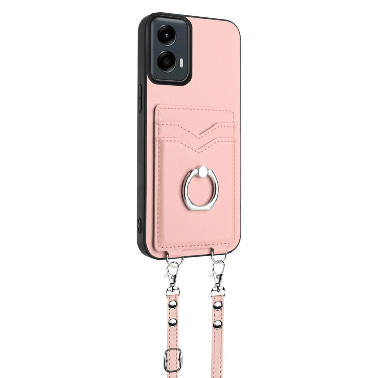 For Motorola Moto G Play 2024 5G R20 Crossbody Rope Ring Card Holder Phone Case(Pink) - Motorola Cases by buy2fix | Online Shopping UK | buy2fix