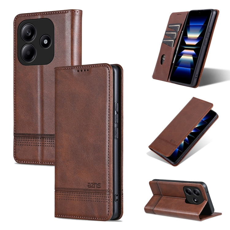 For Redmi Note 14 5G AZNS Magnetic Calf Texture Flip Leather Phone Case(Dark Brown) - Note 14 Cases by AZNS | Online Shopping UK | buy2fix