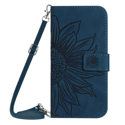 For Samsung Galaxy S25+ 5G Skin Feel Sun Flower Embossed Flip Leather Phone Case with Lanyard(Inky Blue) - Galaxy S25+ 5G Cases by buy2fix | Online Shopping UK | buy2fix