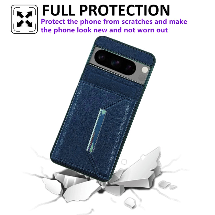 For Google Pixel 9 / 9 Pro Solid Color Metal Buckle Card Slots Bag Phone Case(Blue) - Google Cases by buy2fix | Online Shopping UK | buy2fix