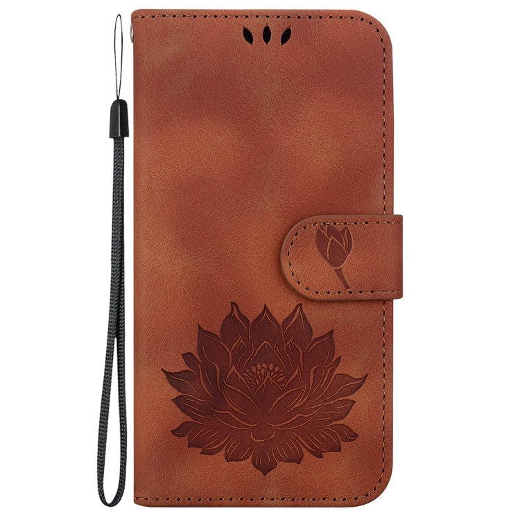 For Motorola Moto G Play 4G 2024 Lotus Embossed Leather Phone Case(Brown) - Motorola Cases by buy2fix | Online Shopping UK | buy2fix