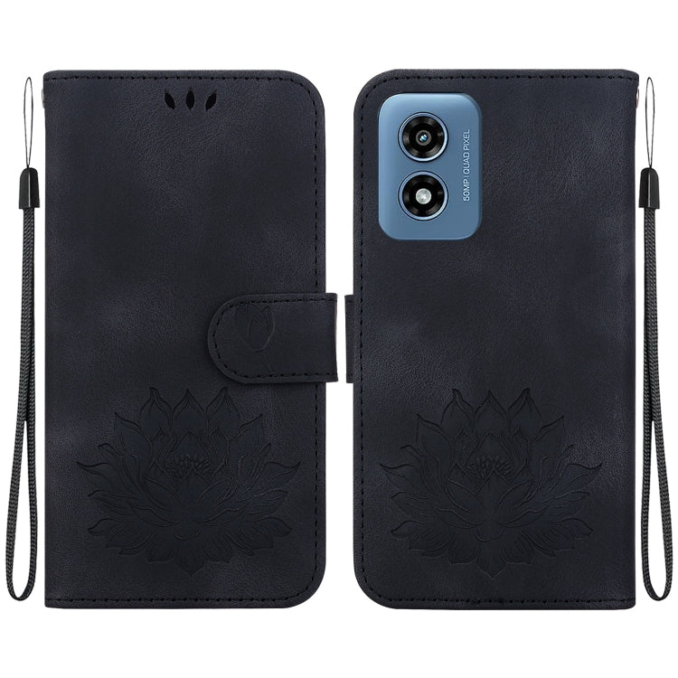 For Motorola Moto G Play 4G 2024 Lotus Embossed Leather Phone Case(Black) - Motorola Cases by buy2fix | Online Shopping UK | buy2fix