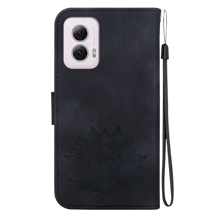 For Motorola Moto G Power 5G 2024 Lotus Embossed Leather Phone Case(Black) - Motorola Cases by buy2fix | Online Shopping UK | buy2fix