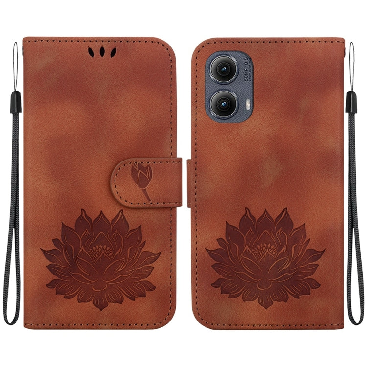 For Motorola Edge 2024 Lotus Embossed Leather Phone Case(Brown) - Motorola Cases by buy2fix | Online Shopping UK | buy2fix