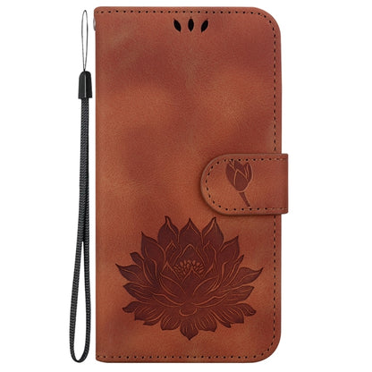 For Motorola Edge 2024 Lotus Embossed Leather Phone Case(Brown) - Motorola Cases by buy2fix | Online Shopping UK | buy2fix