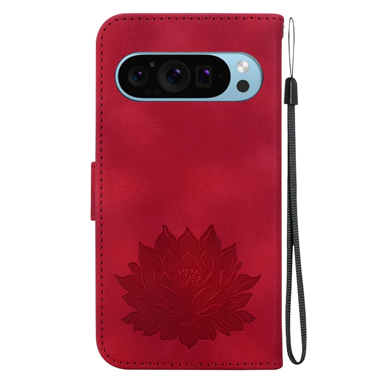 For Google Pixel 9 Lotus Embossed Leather Phone Case(Red) - Google Cases by buy2fix | Online Shopping UK | buy2fix