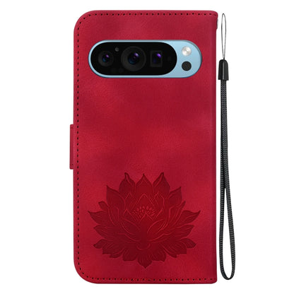 For Google Pixel 9 Lotus Embossed Leather Phone Case(Red) - Google Cases by buy2fix | Online Shopping UK | buy2fix