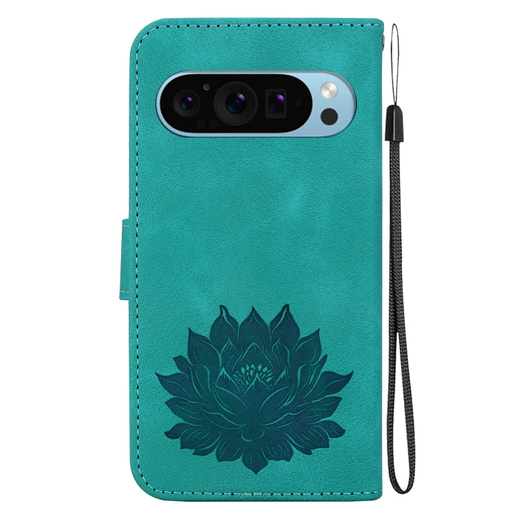 For Google Pixel 9 Lotus Embossed Leather Phone Case(Green) - Google Cases by buy2fix | Online Shopping UK | buy2fix