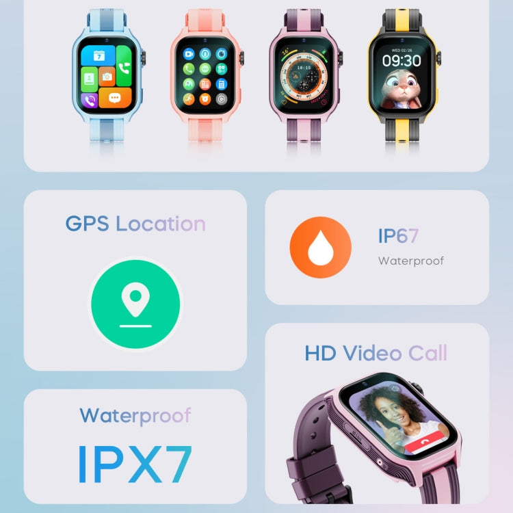 LEMFO K36 1.83 inch IPX7 Children Sport Smart Watch, Support Video Call / Message Notification / GPS / WiFi(Purple) - Smart Watches by LEMFO | Online Shopping UK | buy2fix