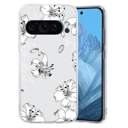 For Google Pixel 9 Colored Drawing Pattern Transparent TPU Phone Case(White Flower) - Google Cases by buy2fix | Online Shopping UK | buy2fix