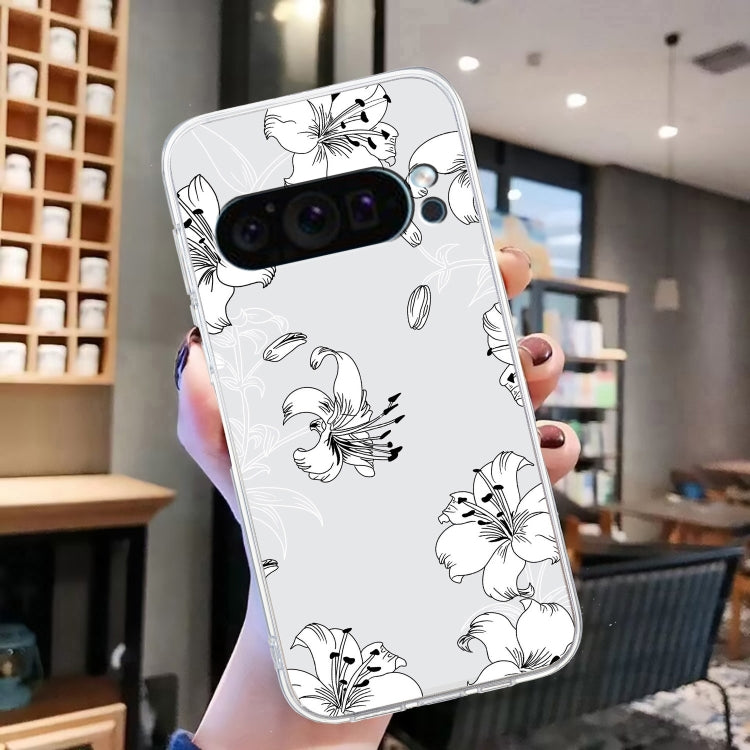 For Google Pixel 9 Colored Drawing Pattern Transparent TPU Phone Case(White Flower) - Google Cases by buy2fix | Online Shopping UK | buy2fix