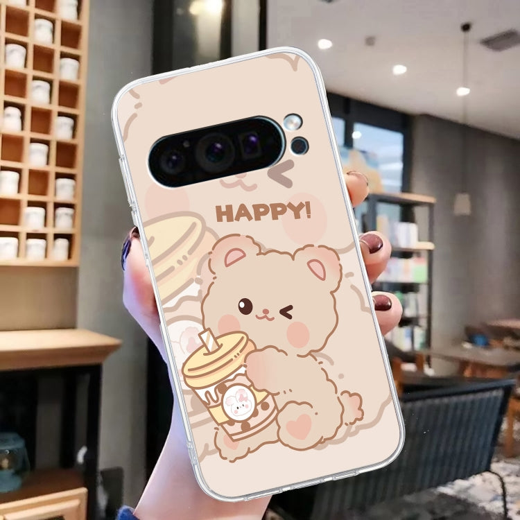 For Google Pixel 9 Colored Drawing Pattern Transparent TPU Phone Case(Bear) - Google Cases by buy2fix | Online Shopping UK | buy2fix