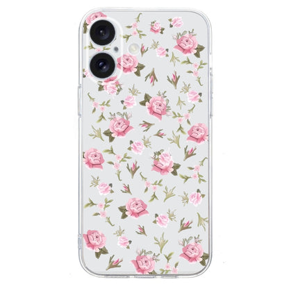 For iPhone 16 Colored Drawing Pattern Transparent TPU Phone Case(Pink Floral) - iPhone 16 Cases by buy2fix | Online Shopping UK | buy2fix