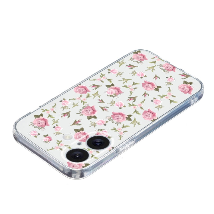 For iPhone 16 Colored Drawing Pattern Transparent TPU Phone Case(Pink Floral) - iPhone 16 Cases by buy2fix | Online Shopping UK | buy2fix