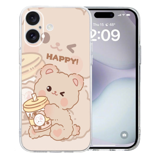 For iPhone 16 Colored Drawing Pattern Transparent TPU Phone Case(Bear) - iPhone 16 Cases by buy2fix | Online Shopping UK | buy2fix