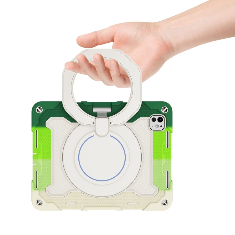 For iPad Pro 11 2024 Armor Portable Rotating Ring Holder Silicone Tablet Case with Pen Slot(Colorful Green) - iPad Pro 11 2024 Cases by buy2fix | Online Shopping UK | buy2fix