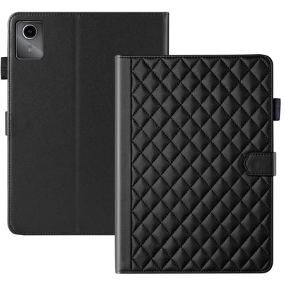 For Lenovo Tab M11 / Xiaoxin Pad 11 2024 Rhombus Lattice Leather Tablet Case(Black) - Lenovo by buy2fix | Online Shopping UK | buy2fix