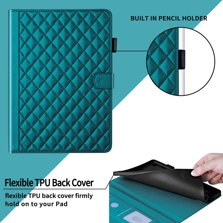 For Samsung Galaxy Tab S9 FE+ / S9+ Rhombus Lattice Leather Tablet Case(Dark Green) - Galaxy Tab S9 FE+ by buy2fix | Online Shopping UK | buy2fix