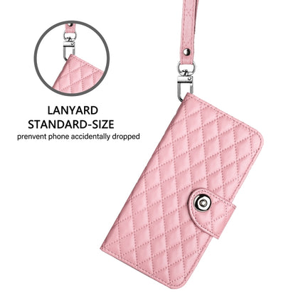 For Blackview Shark 8 Rhombic Texture Flip Leather Phone Case with Lanyard(Pink) - More Brand by buy2fix | Online Shopping UK | buy2fix