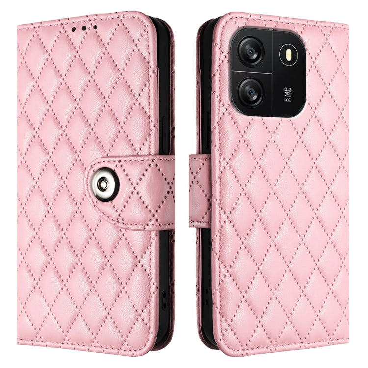 For Blackview Wave 6C Rhombic Texture Flip Leather Phone Case with Lanyard(Pink) - More Brand by buy2fix | Online Shopping UK | buy2fix