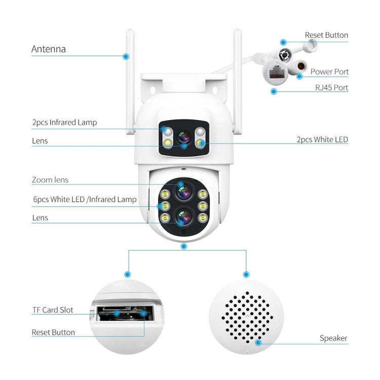 ESCAM QF500 5+5MP Motion Detection WiFi Intelligent 10X Optical Zoom Camera(UK Plug) - Dome Camera by ESCAM | Online Shopping UK | buy2fix