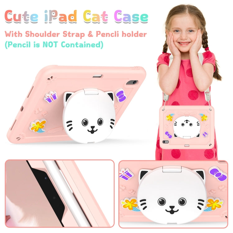 For iPad Air 11 2024 Cat Holder Silicone Hybrid PC Tablet Case with Strap(Rose Pink) - iPad Air 11 2024 Cases by buy2fix | Online Shopping UK | buy2fix