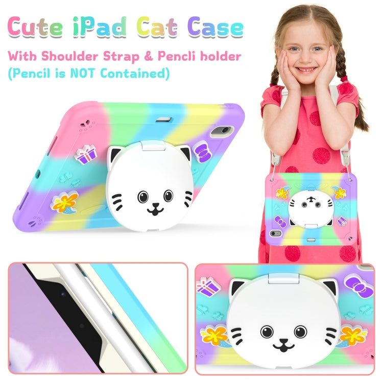 For iPad Air 11 2024 Cat Holder Silicone Hybrid PC Tablet Case with Strap(Colorful Purple) - iPad Air 11 2024 Cases by buy2fix | Online Shopping UK | buy2fix