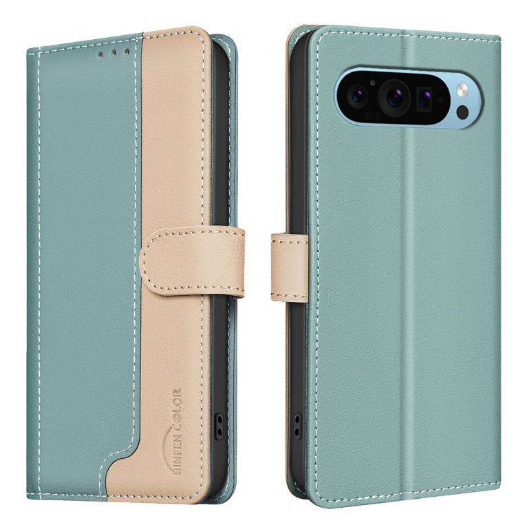 For Google Pixel 9 Color Matching RFID Anti-theft Leather Phone Case(Green) - Google Cases by buy2fix | Online Shopping UK | buy2fix