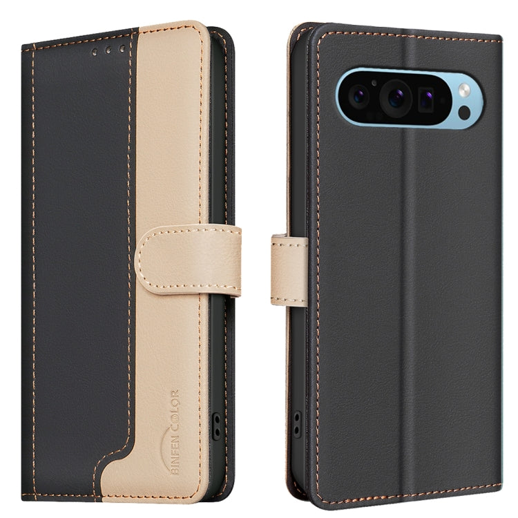 For Google Pixel 9 Color Matching RFID Anti-theft Leather Phone Case(Black) - Google Cases by buy2fix | Online Shopping UK | buy2fix