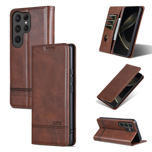 For Samsung Galaxy S25 Ultra 5G AZNS Magnetic Calf Texture Flip Leather Phone Case(Dark Brown) - Galaxy S25 Ultra 5G Cases by AZNS | Online Shopping UK | buy2fix