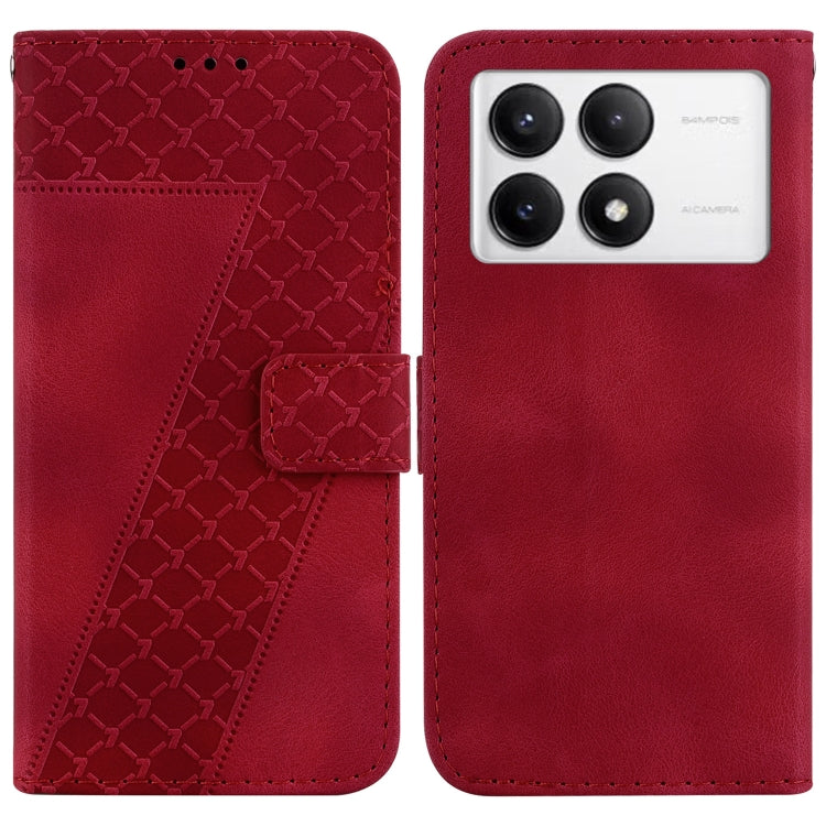 For Xiaomi Redmi K70 / K70 Pro Seven-shaped Embossed Leather Phone Case(Red) - K70 Cases by buy2fix | Online Shopping UK | buy2fix