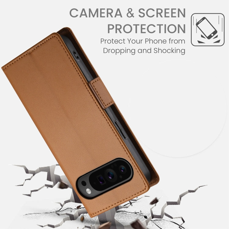 For Google Pixel 9 Pro Side Buckle Magnetic Frosted Leather Phone Case(Brown) - Google Cases by buy2fix | Online Shopping UK | buy2fix