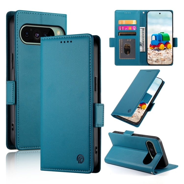 For Google Pixel 9 Side Buckle Magnetic Frosted Leather Phone Case(Blue) - Google Cases by buy2fix | Online Shopping UK | buy2fix