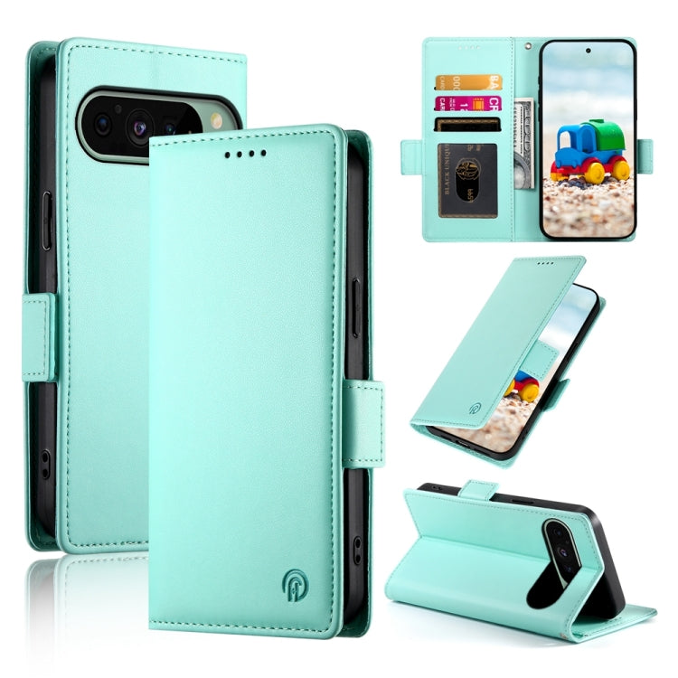 For Google Pixel 9 Side Buckle Magnetic Frosted Leather Phone Case(Mint Green) - Google Cases by buy2fix | Online Shopping UK | buy2fix