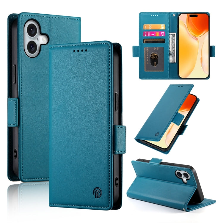 For iPhone 16 Plus Side Buckle Magnetic Frosted Leather Phone Case(Blue) - iPhone 16 Plus Cases by buy2fix | Online Shopping UK | buy2fix