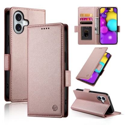 For iPhone 16 Side Buckle Magnetic Frosted Leather Phone Case(Rose Gold) - iPhone 16 Cases by buy2fix | Online Shopping UK | buy2fix