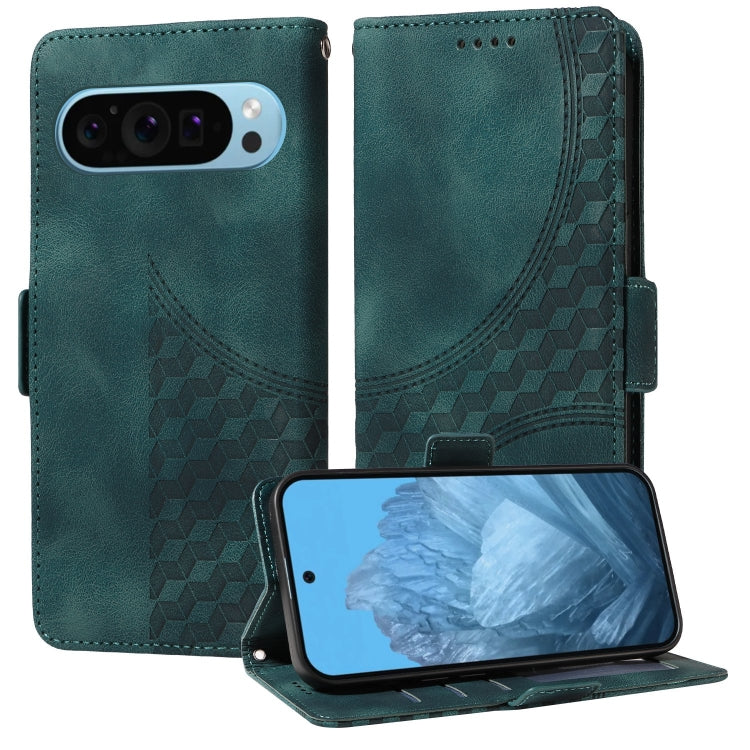 For Google Pixel 9 / 9 Pro Embossed Rhombus Starry Leather Phone Case(Green) - Google Cases by buy2fix | Online Shopping UK | buy2fix