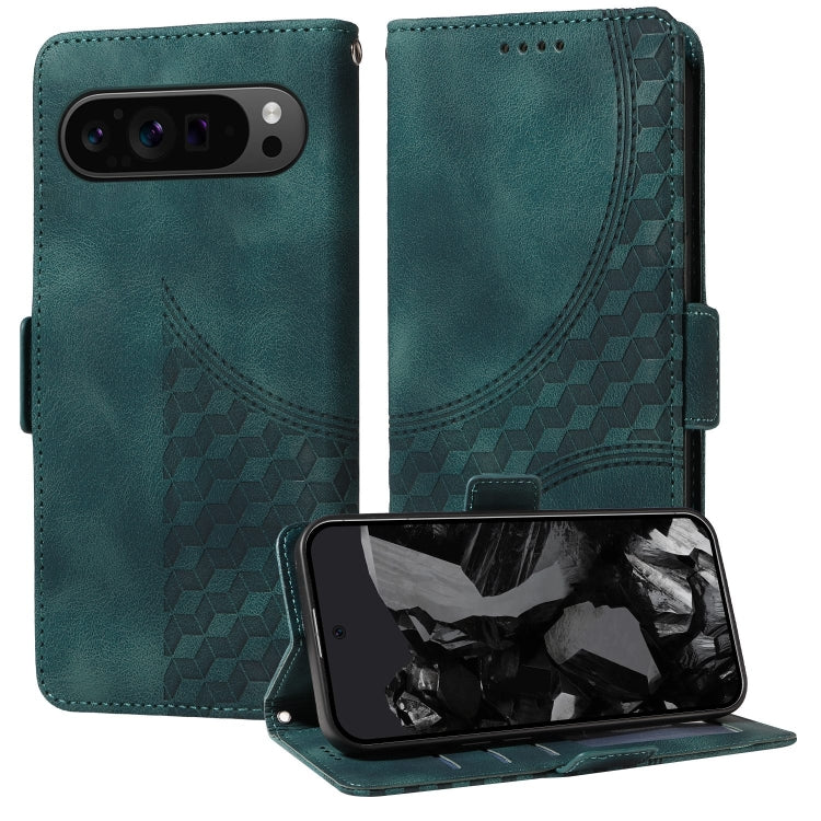 For Google Pixel 9 Pro XL Embossed Rhombus Starry Leather Phone Case(Green) - Google Cases by buy2fix | Online Shopping UK | buy2fix