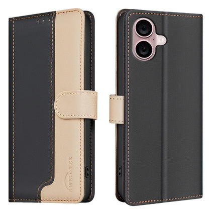 For iPhone 16 Color Matching RFID Anti-theft Leather Phone Case(Black) - iPhone 16 Cases by buy2fix | Online Shopping UK | buy2fix