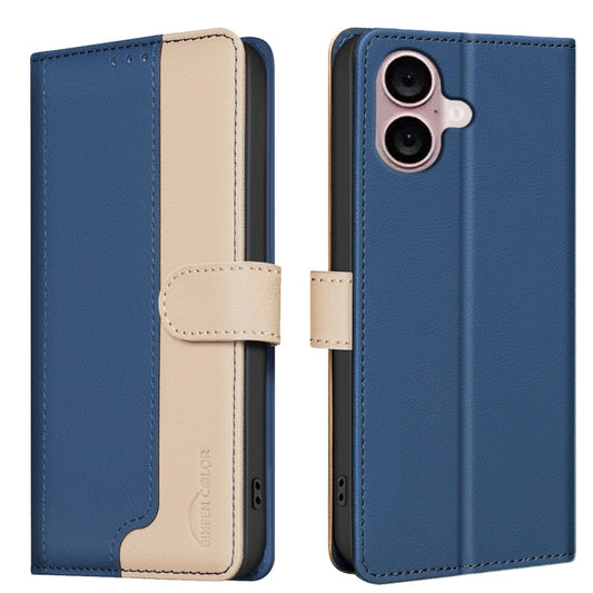 For iPhone 16 Plus Color Matching RFID Anti-theft Leather Phone Case(Blue) - iPhone 16 Plus Cases by buy2fix | Online Shopping UK | buy2fix