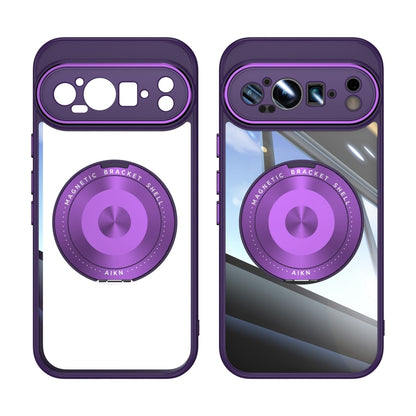 For Google Pixel 9 / 9 Pro 360 Holder Magsafe Acrylic Hybrid TPU Phone Case(Purple) - Google Cases by buy2fix | Online Shopping UK | buy2fix