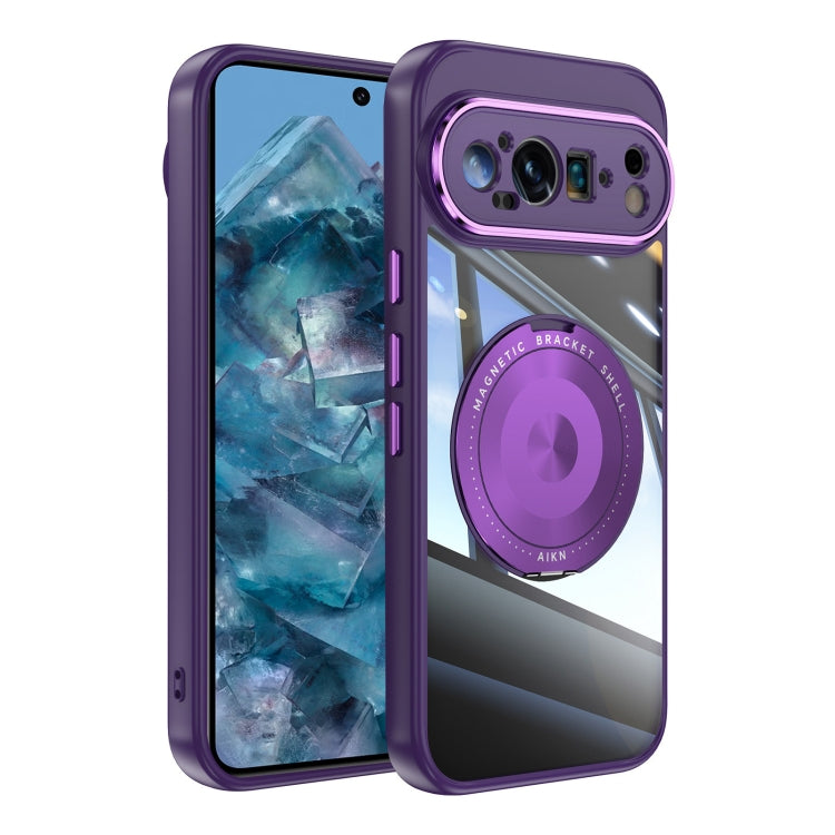 For Google Pixel 9 Pro XL 360 Holder Magsafe Acrylic Hybrid TPU Phone Case(Purple) - Google Cases by buy2fix | Online Shopping UK | buy2fix