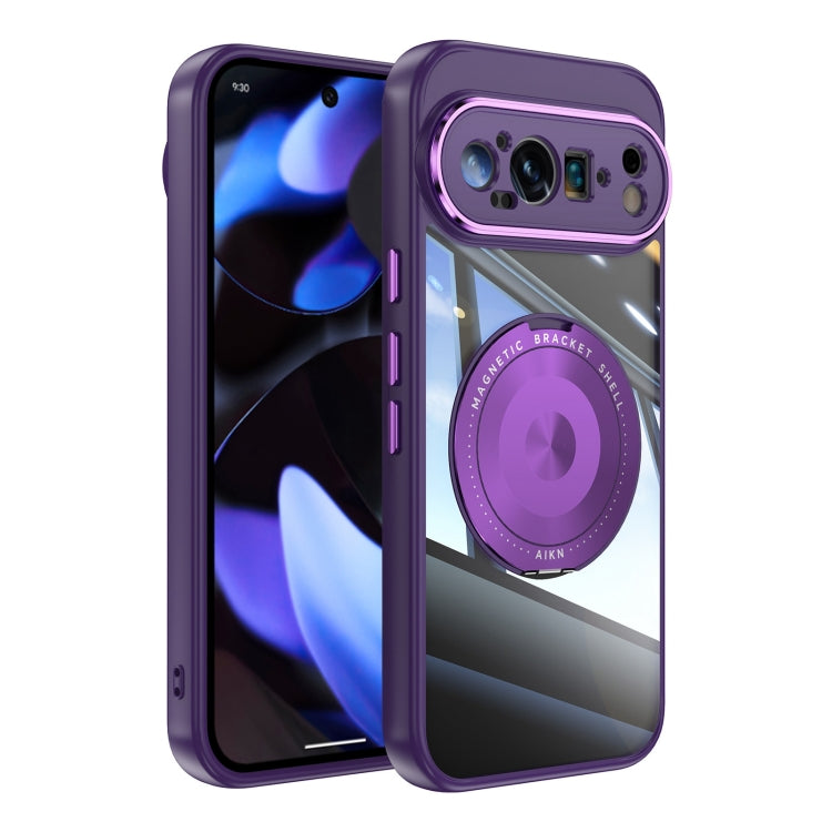 For Google Pixel 9 360 Holder Magsafe Acrylic Hybrid TPU Phone Case(Purple) - Google Cases by buy2fix | Online Shopping UK | buy2fix