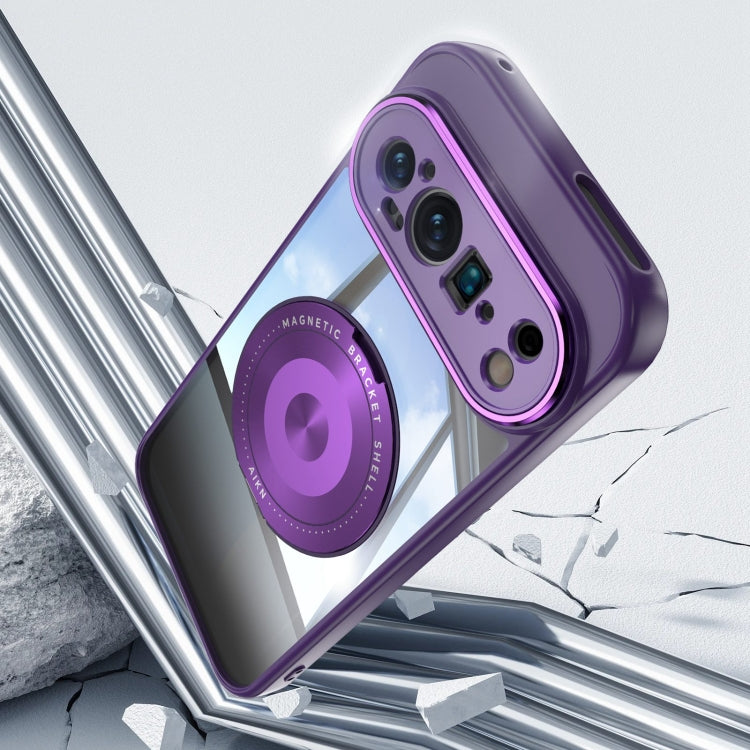 For Google Pixel 9 360 Holder Magsafe Acrylic Hybrid TPU Phone Case(Purple) - Google Cases by buy2fix | Online Shopping UK | buy2fix